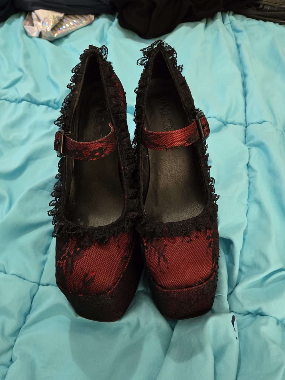 Dolls Kill Burgundy Lace Platforms - Picture 2 of 5